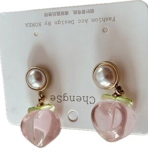 Chengse Cute Pink Glass Peach Bead FashionDangle Drop Earrings 1.25"
